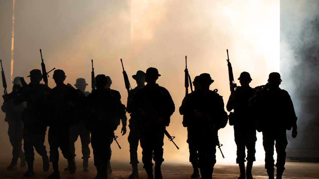 Silhouette of soldiers in action